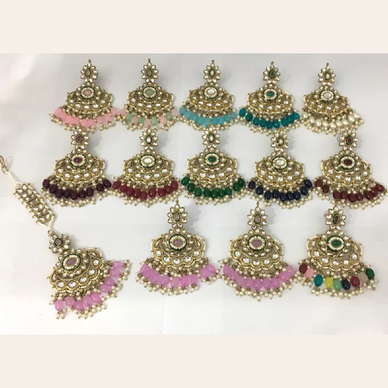 oversized earrings for women-Rani Sati Jewels Gold Plated Kundan Maangtikka With Earrings