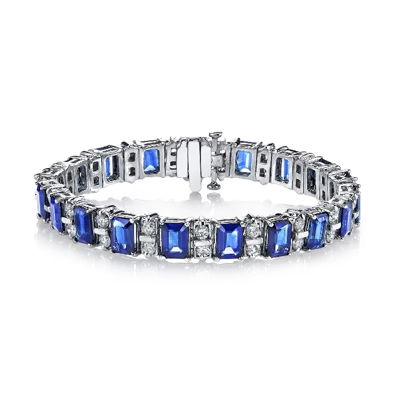 custom bangles for women-Gem Sapphire Diamond Gold Tennis Bracelet