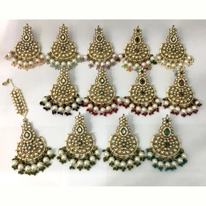 vintage earrings for women-Rani Sati Jewels Gold Plated Kundan Maangtikka With Earrings