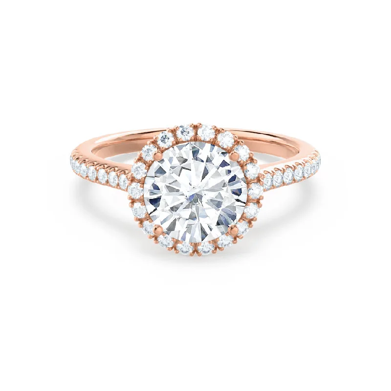 princess-cut engagement rings for women-LAVENDER - Round Moissanite & Diamond 18k Rose Gold Petite Halo Ring