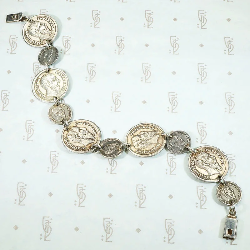 contemporary cuff bracelets for women-"Maximiliano Emperador" Coin Sterling Bracelet