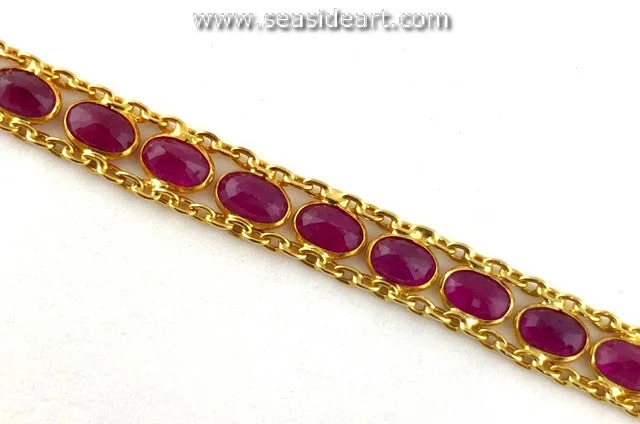 personalized bangles for women-18K Yellow Gold Line Style Bracelet With Rubies