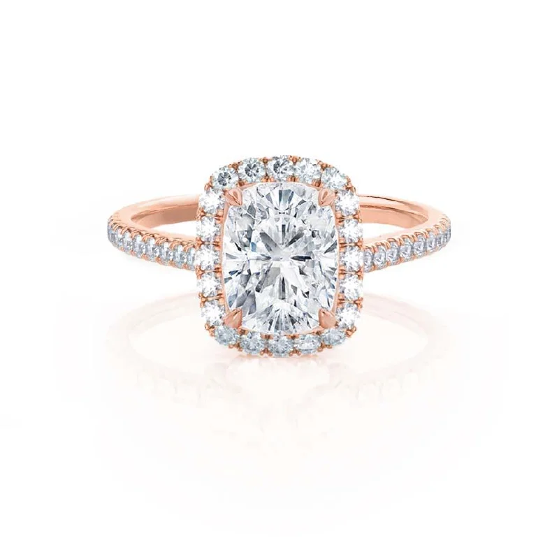 solitaire engagement rings for women-DARLEY - Elongated Cushion Lab Diamond 18k Rose Gold Halo