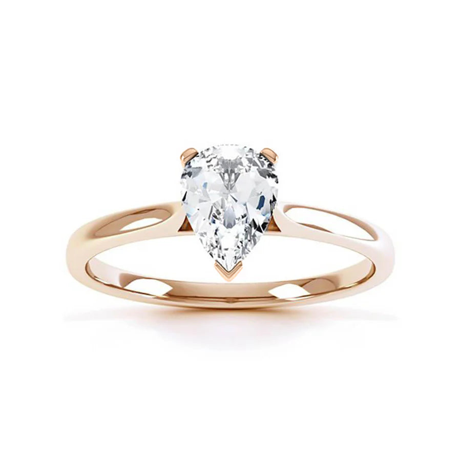 rose gold engagement rings for women-SLOANE - Pear Lab Diamond 18k Rose Gold Petite Solitaire