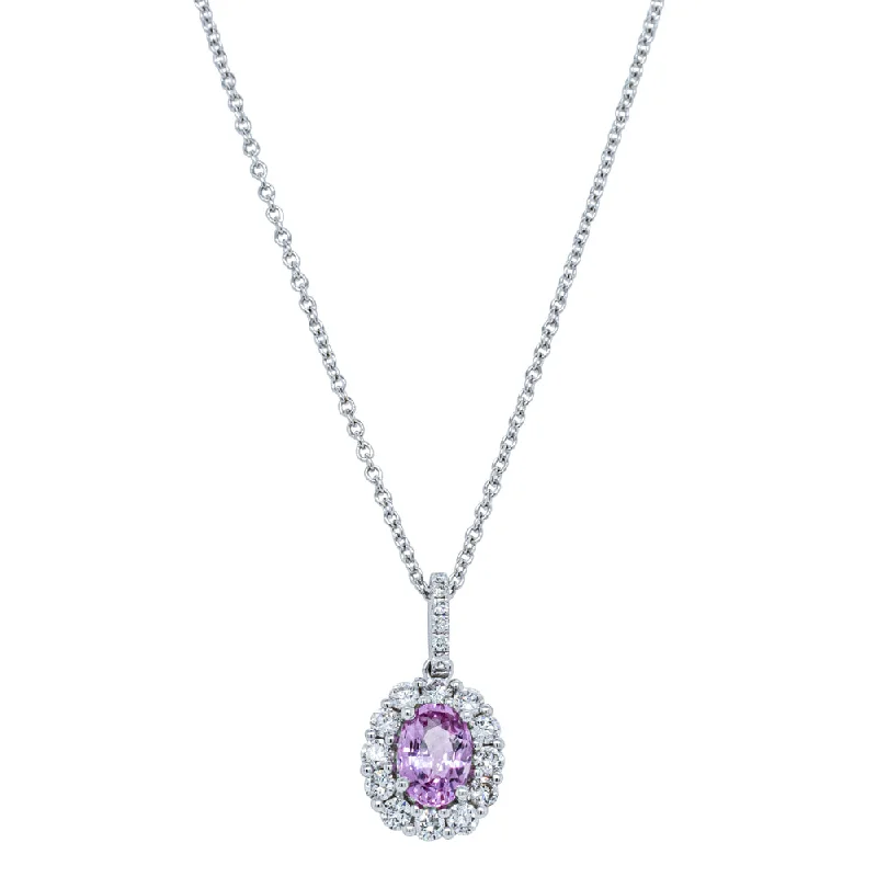 classic gold necklaces for women-18ct White Gold .91ct Pink Sapphire & Diamond Pendant