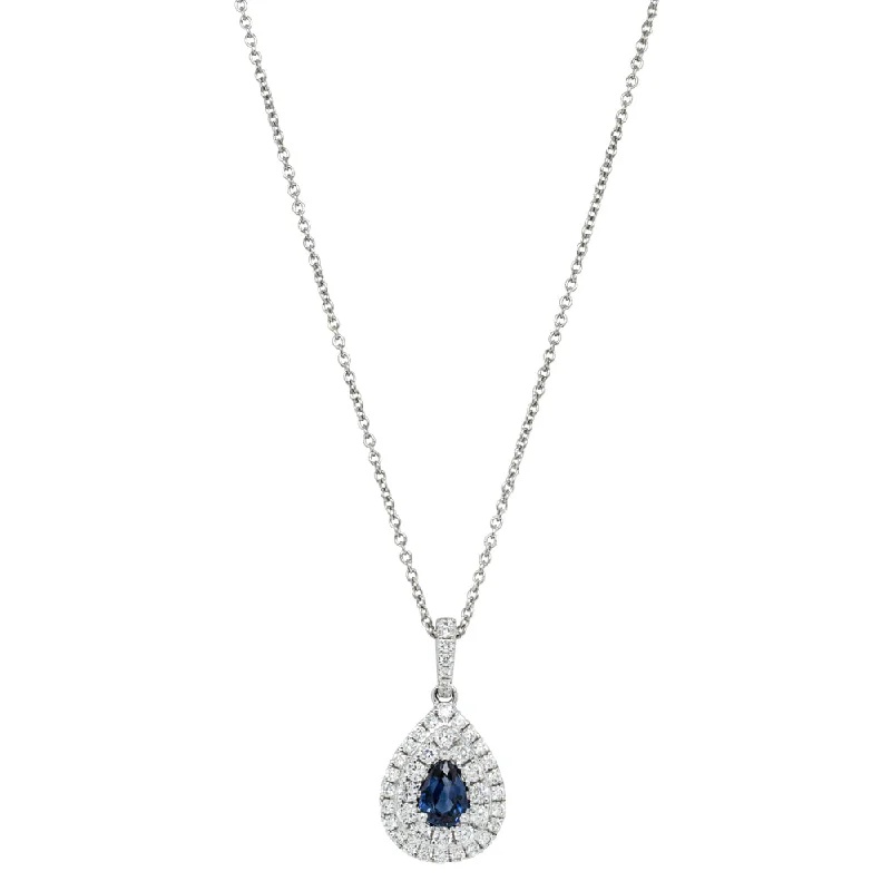 beautiful necklaces for women-18ct White Gold .58ct Sapphire & Diamond Pendant