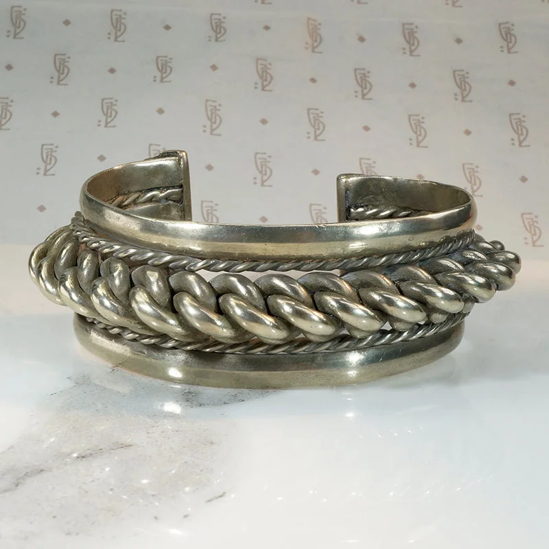 dainty bracelets for women-Chunky Twisted White Brass Cuff Bracelet