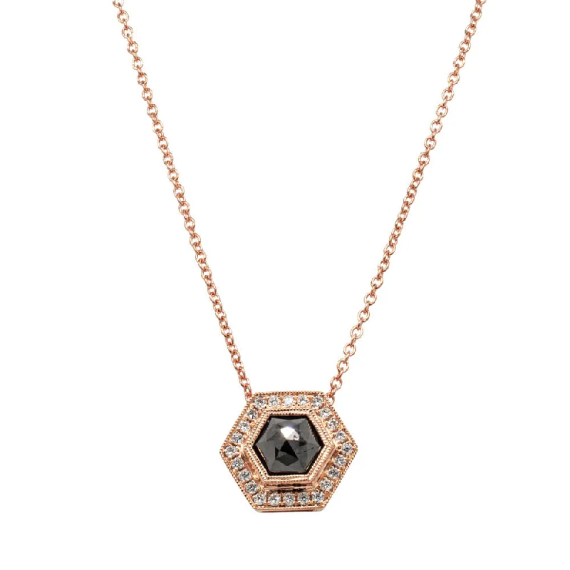 romantic pendant necklaces for women-18ct Rose Gold .92ct Black Diamond Halo Pendant