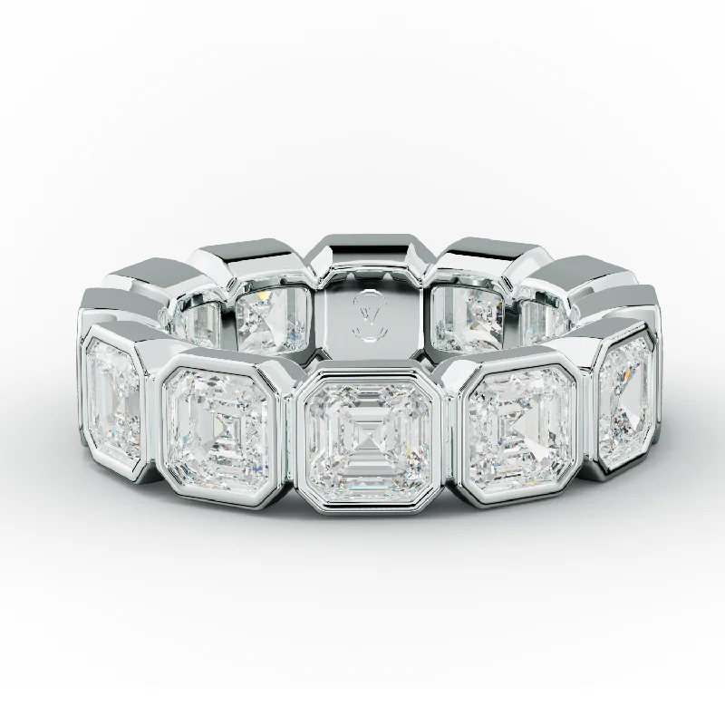 antique rings for women-6.0 Carat Bezel Set Asscher Cut Diamond Eternity Band