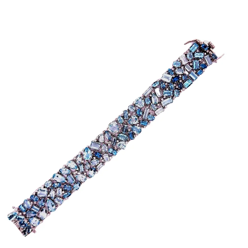 adjustable bracelets for women-44.70 Carats Aquamarine Diamond 14k White Gold Cluster Bracelet