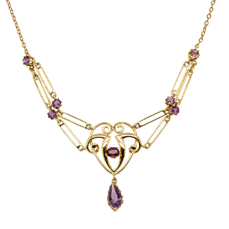 diamond necklaces for women-Vintage 15ct Yellow Gold Amethyst Pendant