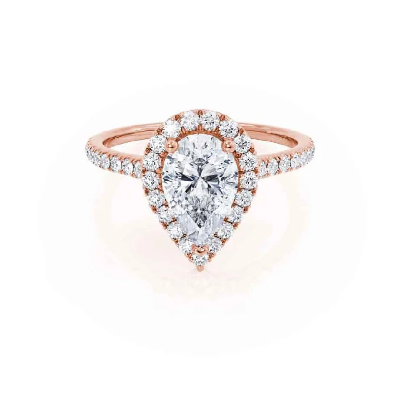 yellow sapphire engagement rings for women-HARLOW - Pear Lab Diamond 18k Rose Gold Petite Halo