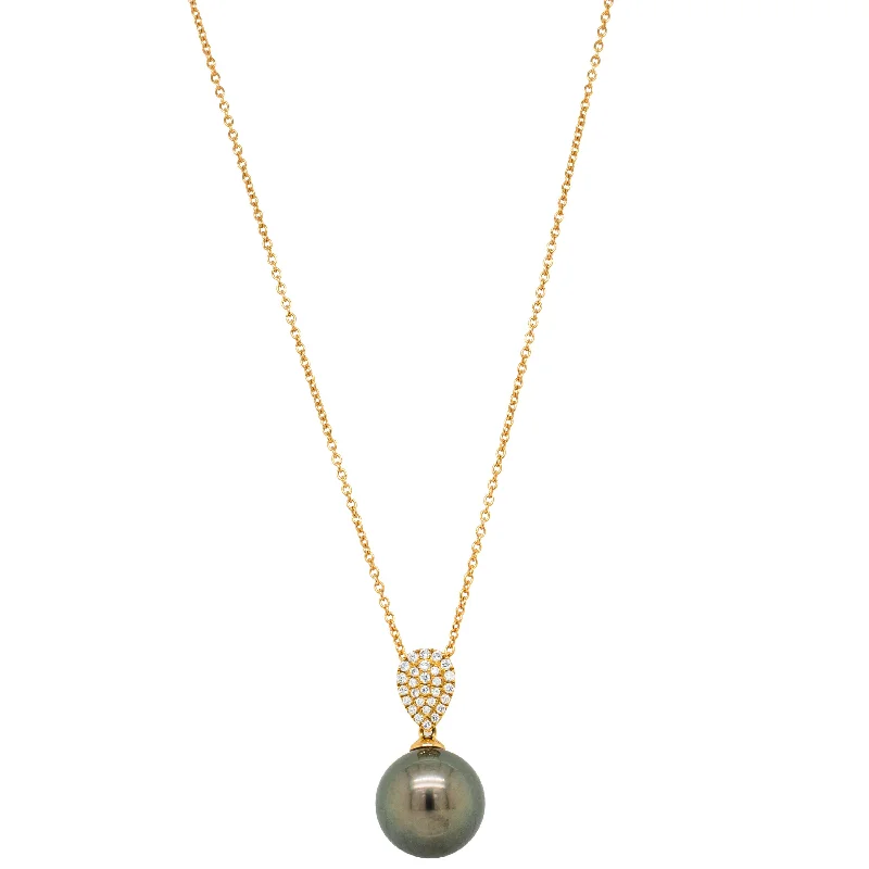 multi-layer necklaces for women-18ct Yellow Gold Black Pearl & Diamond Aegean Pendant