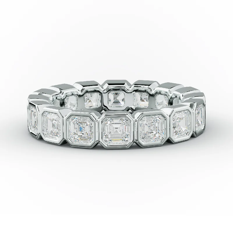 unique wedding rings for women-3.0 Carat Bezel Set Asscher Cut Diamond Eternity Band