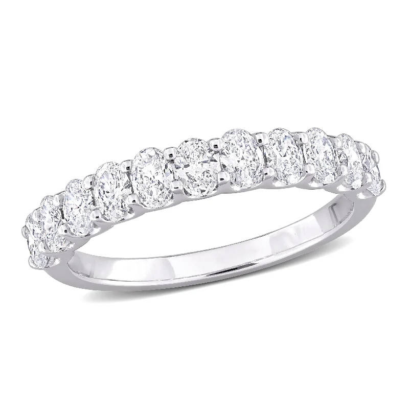 ruby engagement rings for women-Created Forever 1ct TW Oval Lab-Grown Diamond Semi-Eternity Anniversary Band in 14k White Gold