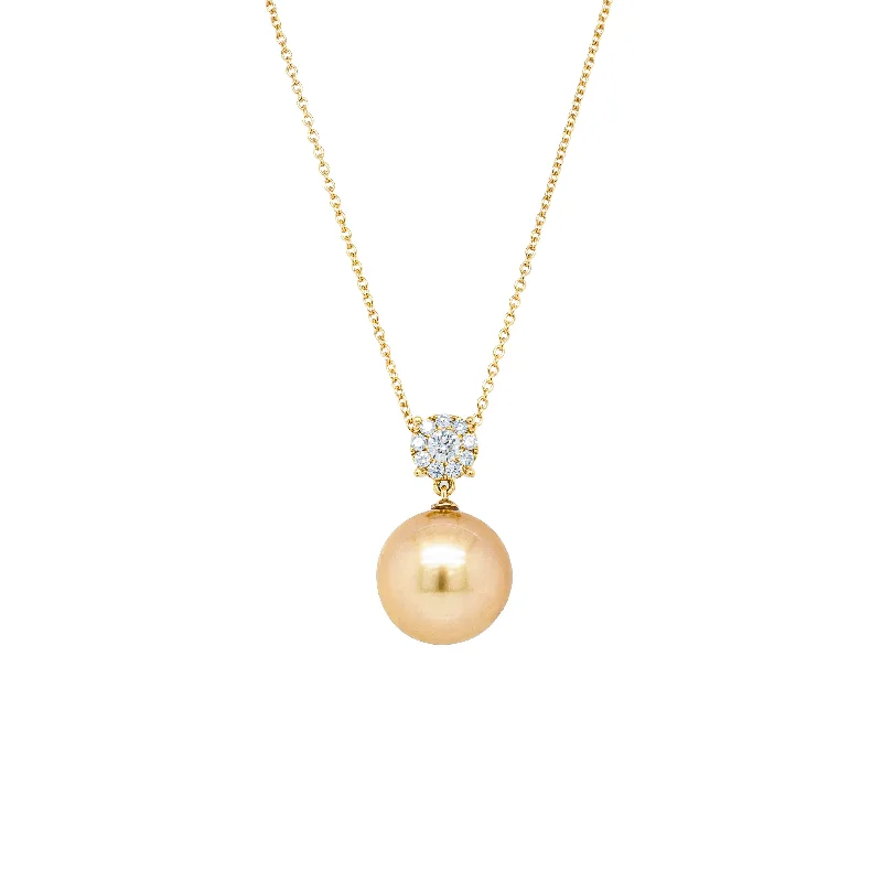 custom name necklaces for women-18ct Yellow Gold 12.5mm Golden South Sea Pearl & Diamond Galaxy Necklace