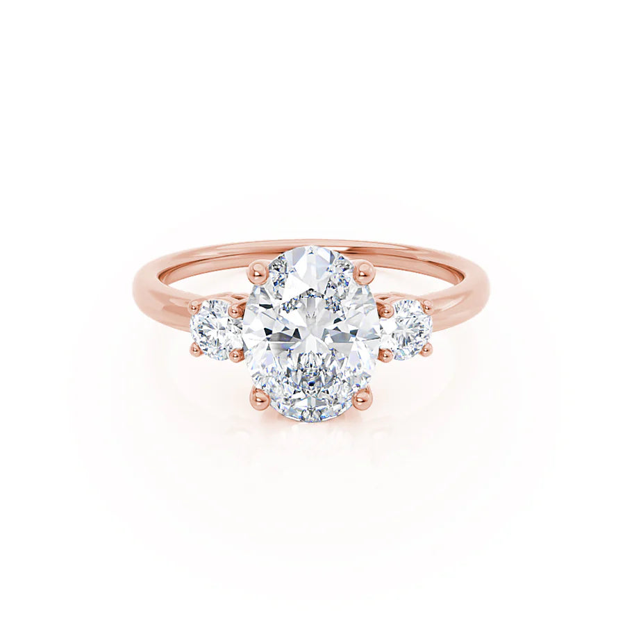 square-cut engagement rings for women-LOUELLA - Oval Lab Diamond 18k Rose Gold Trilogy Ring