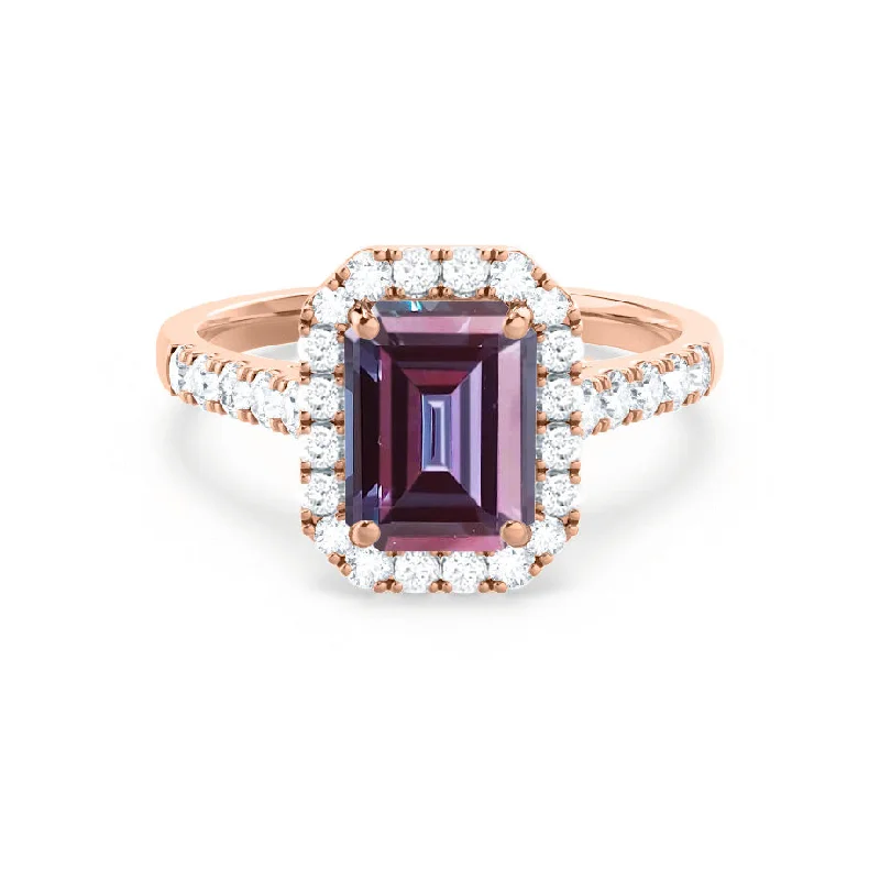 simple gold engagement rings for women-ESME - Chatham® Emerald Lab-Grown Alexandrite & Diamond 18k Rose Gold Halo