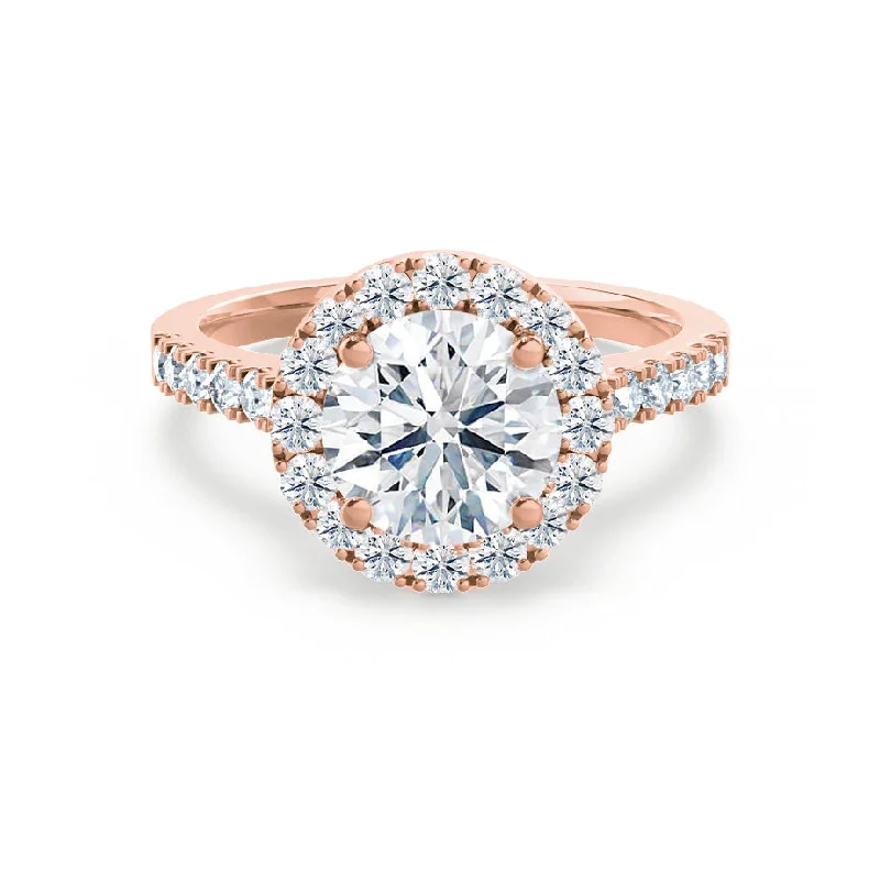 wedding and engagement rings for women-CECILY - Round Moissanite & Diamond 18k Rose Gold Halo