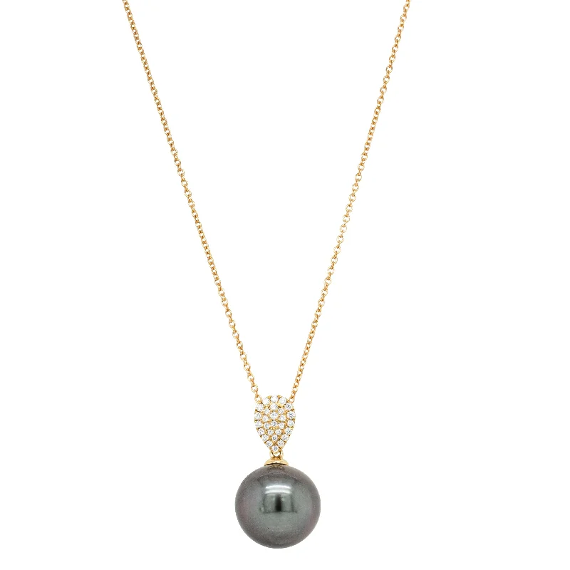 high-end necklaces for women-18ct Yellow Gold Black Pearl & Diamond Aegean Pendant