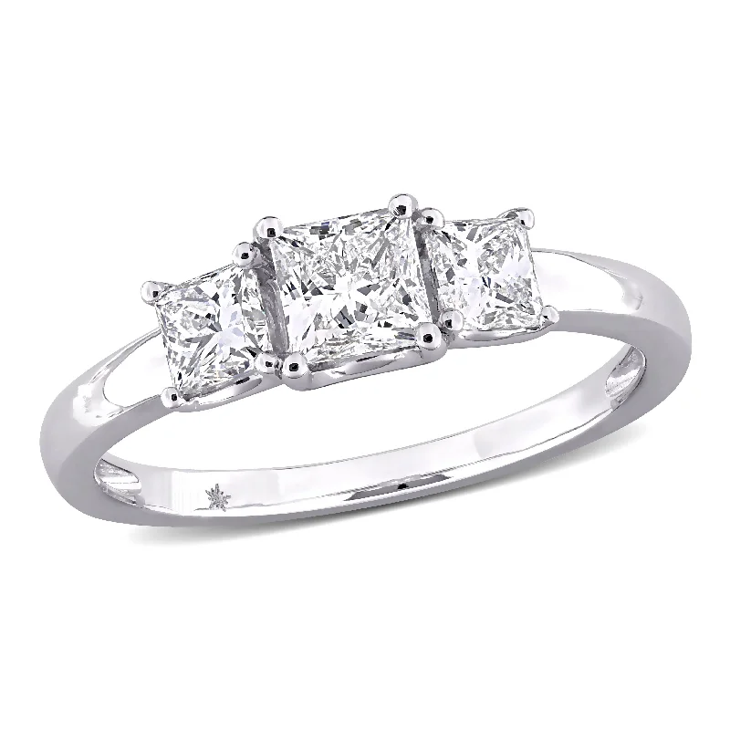 silver engagement rings for women-Created Forever 1ct TW Princess-Cut Lab-Grown Diamond 3-Stone Engagement Ring in 14k White Gold