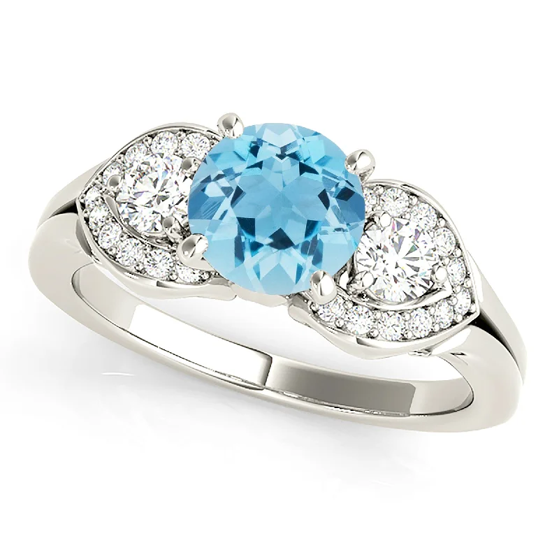 high-quality engagement rings for women-1.10 ct. Genuine Aquamarine Vintage Ring With 0.40 ctw. Diamonds