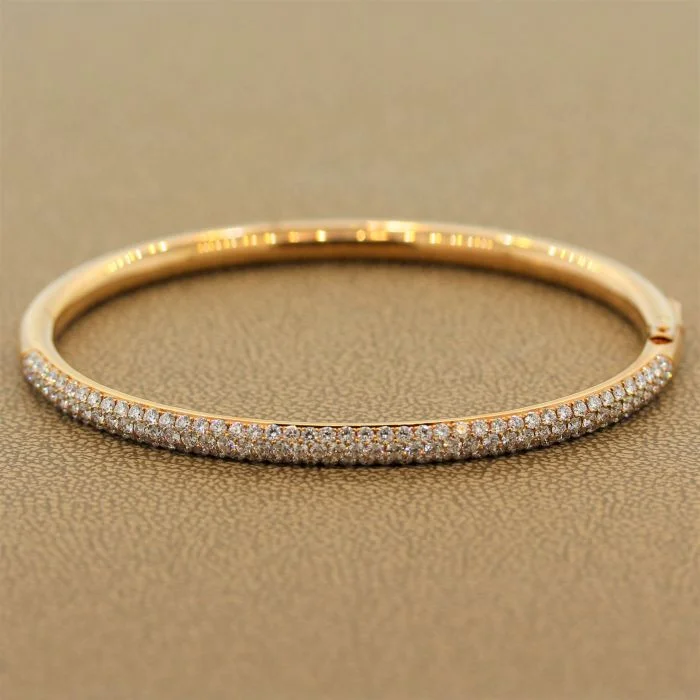 delicate silver bangles for women-Diamond Gold Hard Bracelet