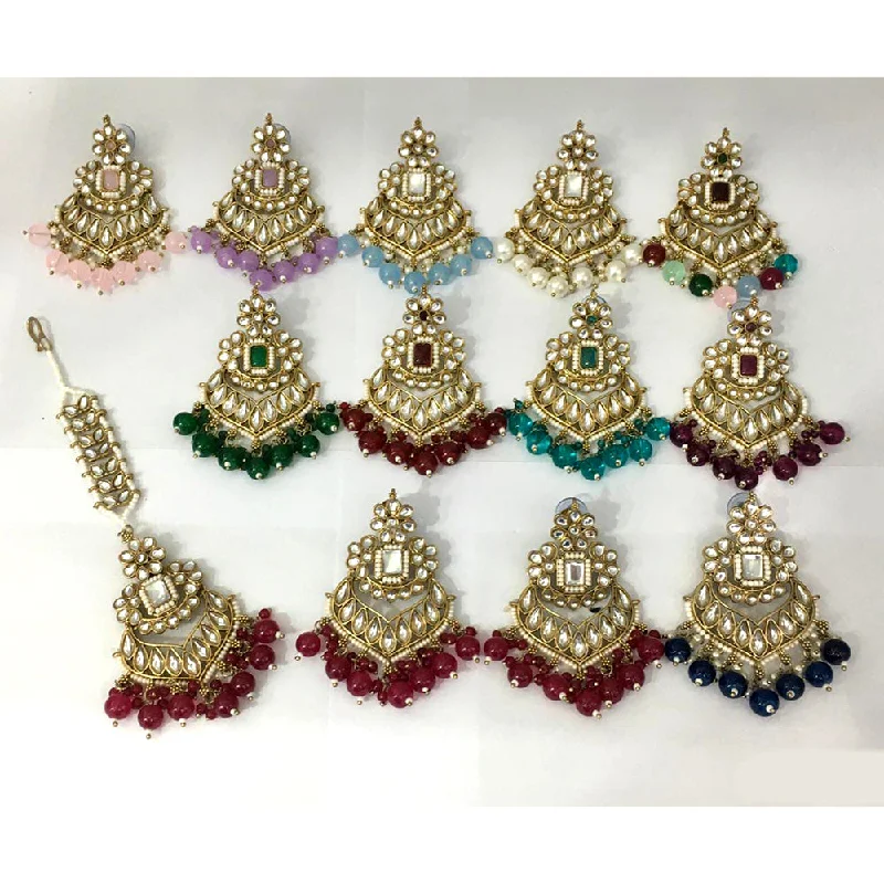 long earrings for women-Rani Sati Jewels Gold Plated Kundan Maangtikka With Earrings