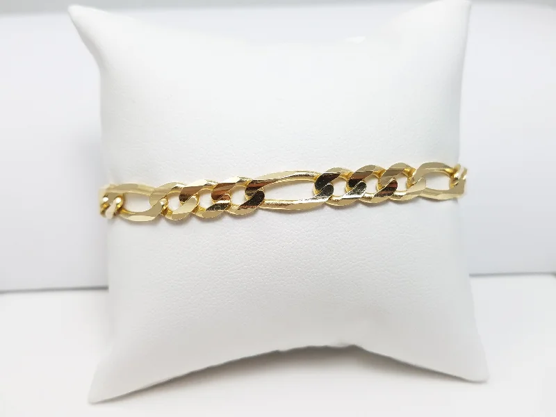 boho bangles for women-Classic 14k Yellow Gold Figaro 8" Bracelet