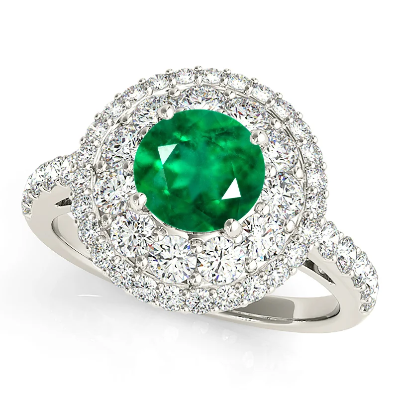 stackable rings for women-1.15 ct. Genuine Emerald Engagement Ring With Double Row Halo