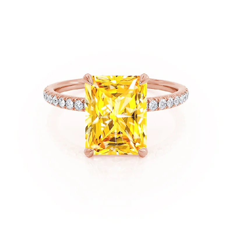 yellow sapphire engagement rings for women-LIVELY - Chatham® Radiant Yellow Sapphire & Diamond 18k Rose Gold Petite Hidden Halo Pavé Shoulder Set Ring