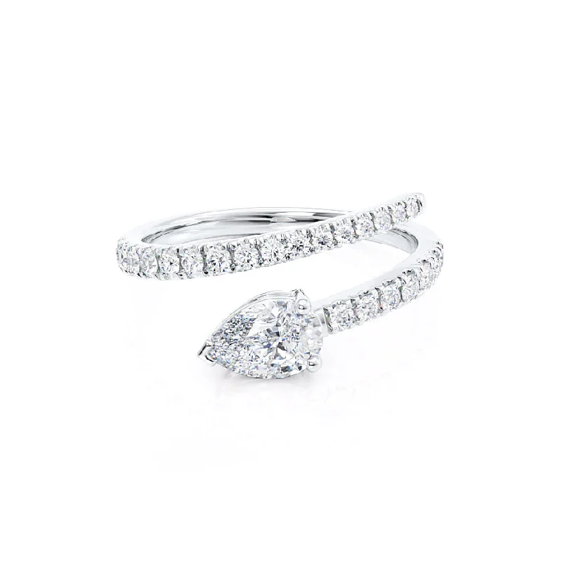 geometric engagement rings for women-CELESTINE - Pear Moissanite Split Shank Ring 950 Platinum