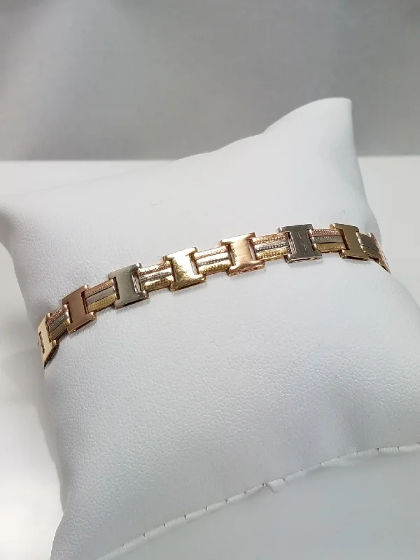 diamond bracelets for women-7" 14k Solid Tricolor Gold Bracelet Italy