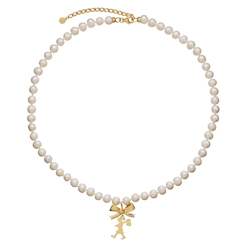 ruby necklaces for women-Karen Walker Pearls with Bow & Runaway Girl Necklace - 9ct Yellow Gold