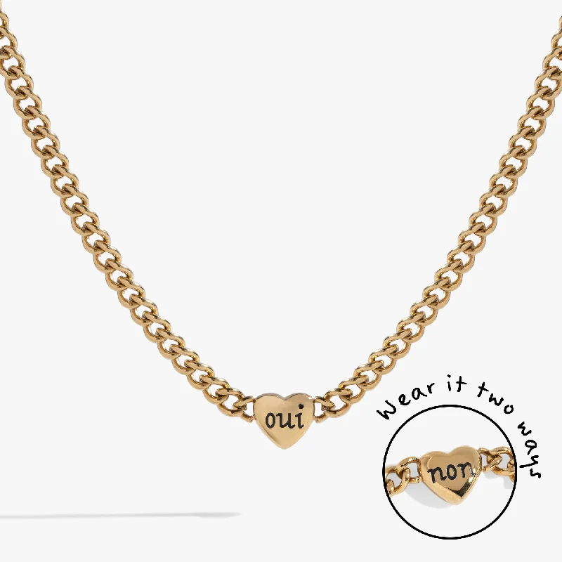 simple gold necklaces for women-Oui & Non Reversible Heart Inline Necklace