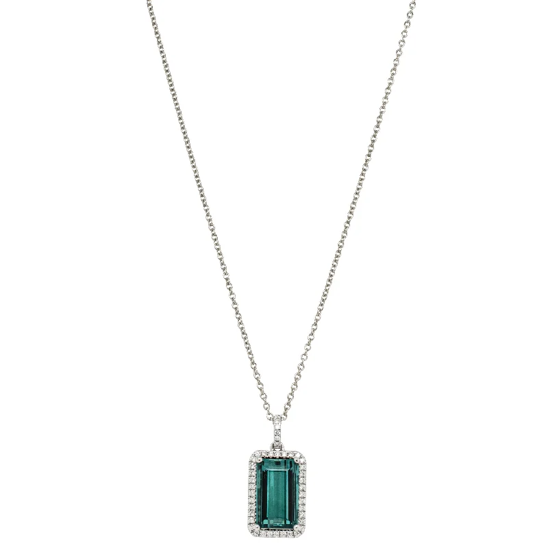 gemstone necklaces for women-18ct White Gold 3.40ct Teal Tourmaline & Diamond Pendant