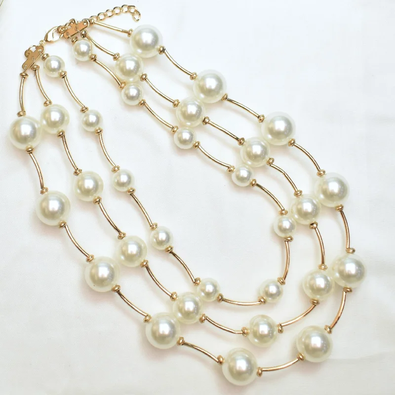 luxurious necklaces for women-TFC Pearl Trinity Gold Plated Layered Necklace