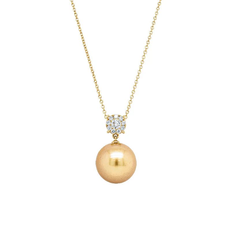 romantic necklaces for women-18ct Yellow Gold 13.8mm Golden South Sea Pearl & Diamond Galaxy Necklace