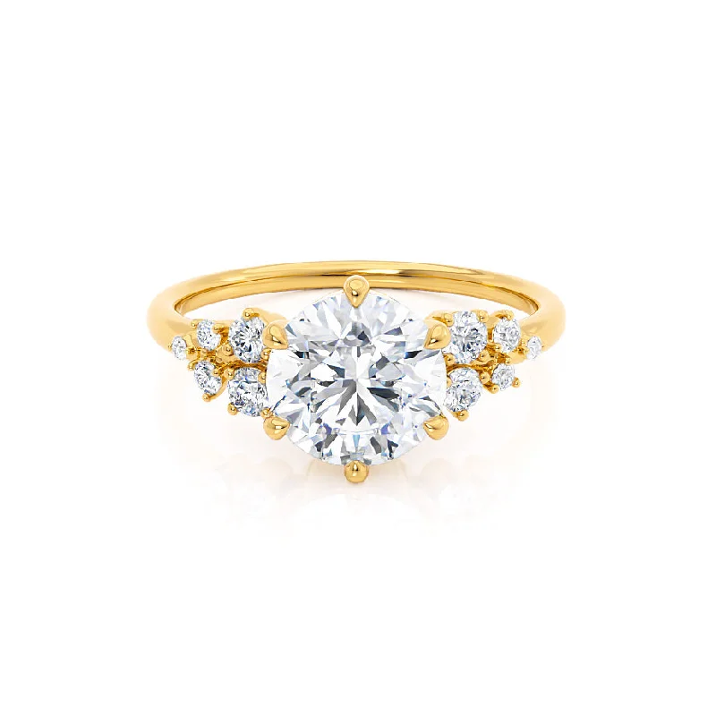 custom engagement rings for women-ALYA - Round Lab Diamond Starburst Cluster Shoulder Set Engagement Ring 18k Yellow Gold