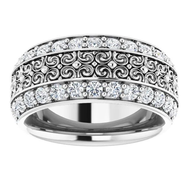 handmade rings for women-1.68 ct. Round Diamond Eternity Band Double Row Diamond Wide Ring