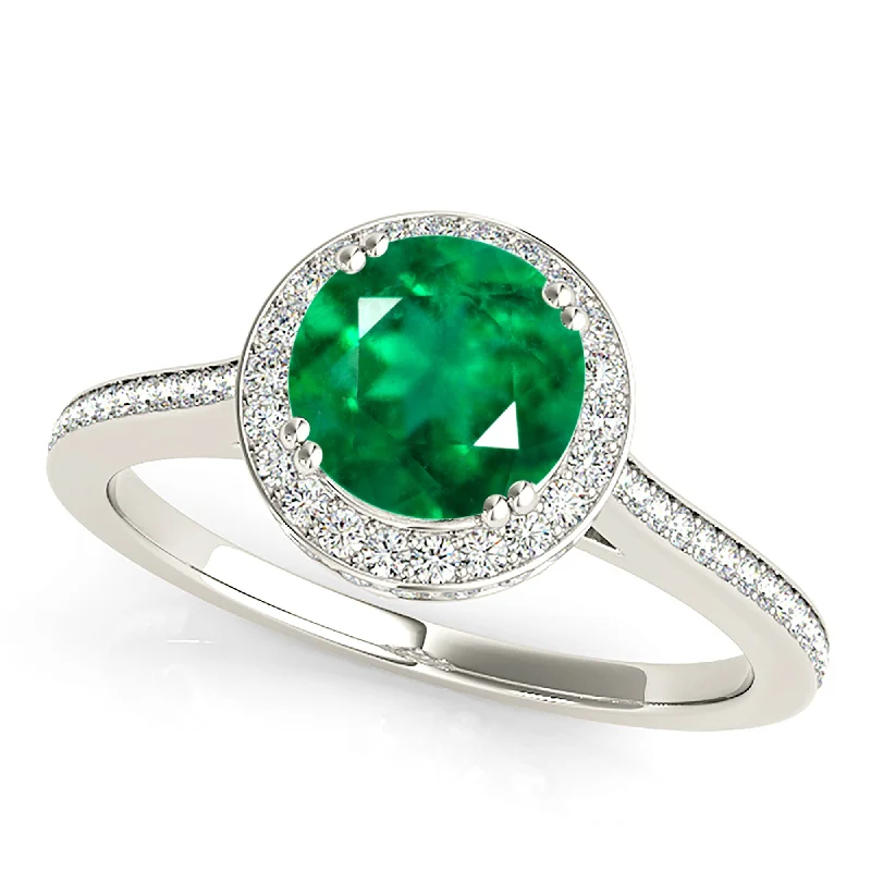 vintage rings for women-2.00 ct. Genuine Emerald Halo Ring With Halo Side Diamonds