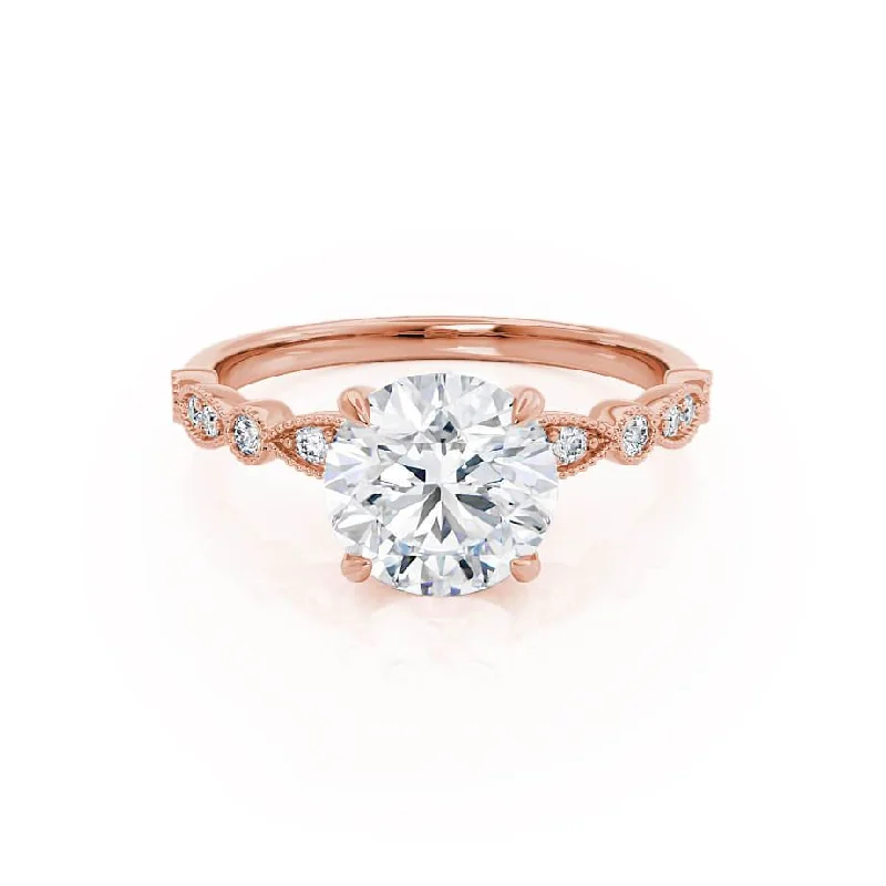 simple gold engagement rings for women-HOPE - Round Lab Diamond 18k Rose Gold Shoulder Set Ring