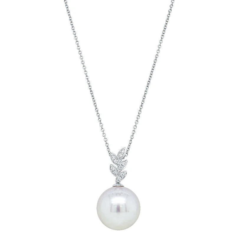 charm necklaces for women-18ct White Gold South Sea Pearl & Diamond Pendant