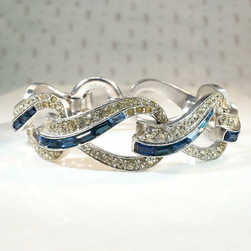 ethnic bangles for women-Vivacious Boucher Blue & White Rhinestone Bracelet