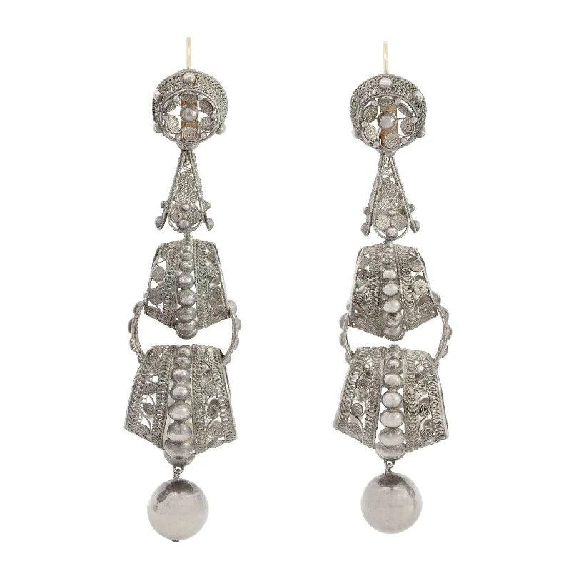 sparkling diamond earrings for women-Victorian Silver Italian Cannetille Filigree Wirework Day/Night Earrings