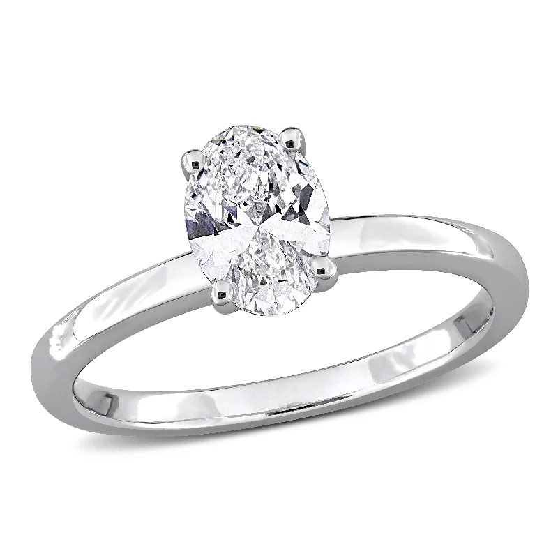 contemporary engagement rings for women-Created Forever 1ct TW Oval-Cut Lab-Grown Diamond Solitaire Engagement Ring in 10k White Gold