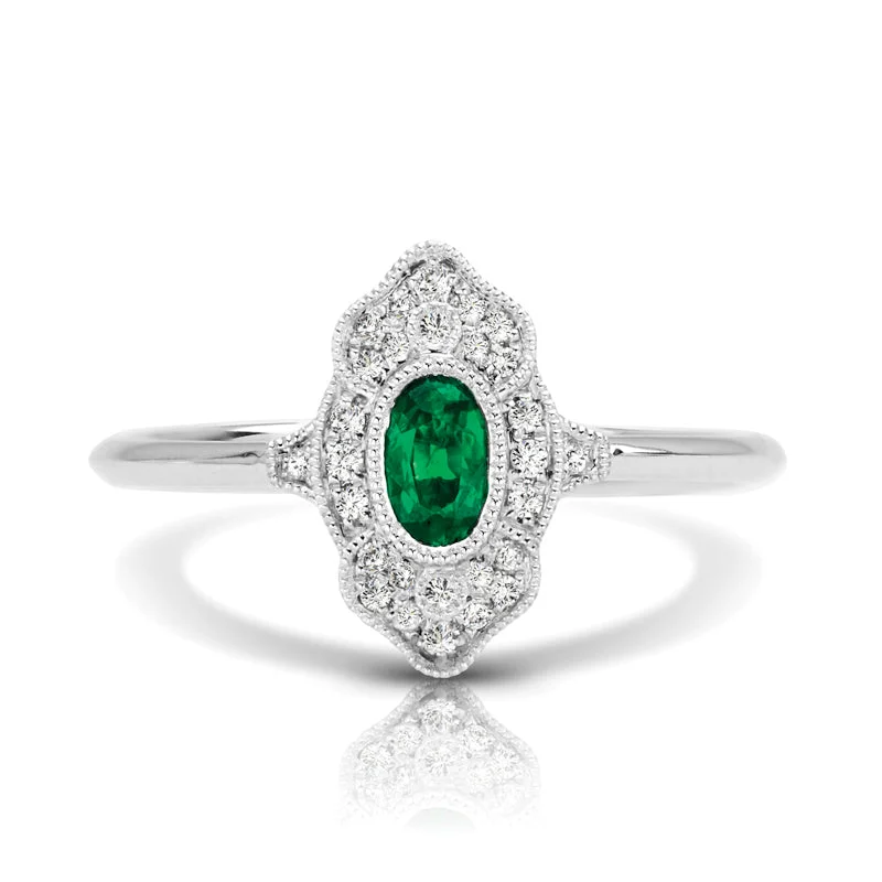 affordable engagement rings for women-Vintage Inspired 0.35 ct. Natural Oval Emerald Ring