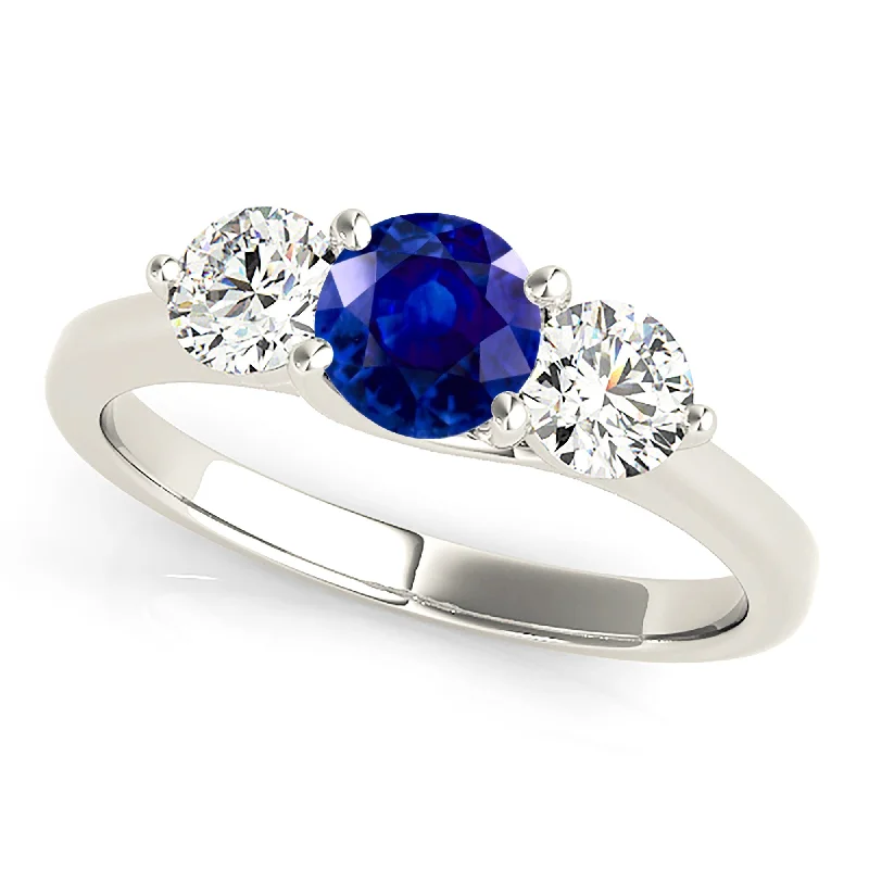 sterling silver engagement rings for women-1.35 ct. Genuine Blue Sapphire Three Stone Engagement Ring