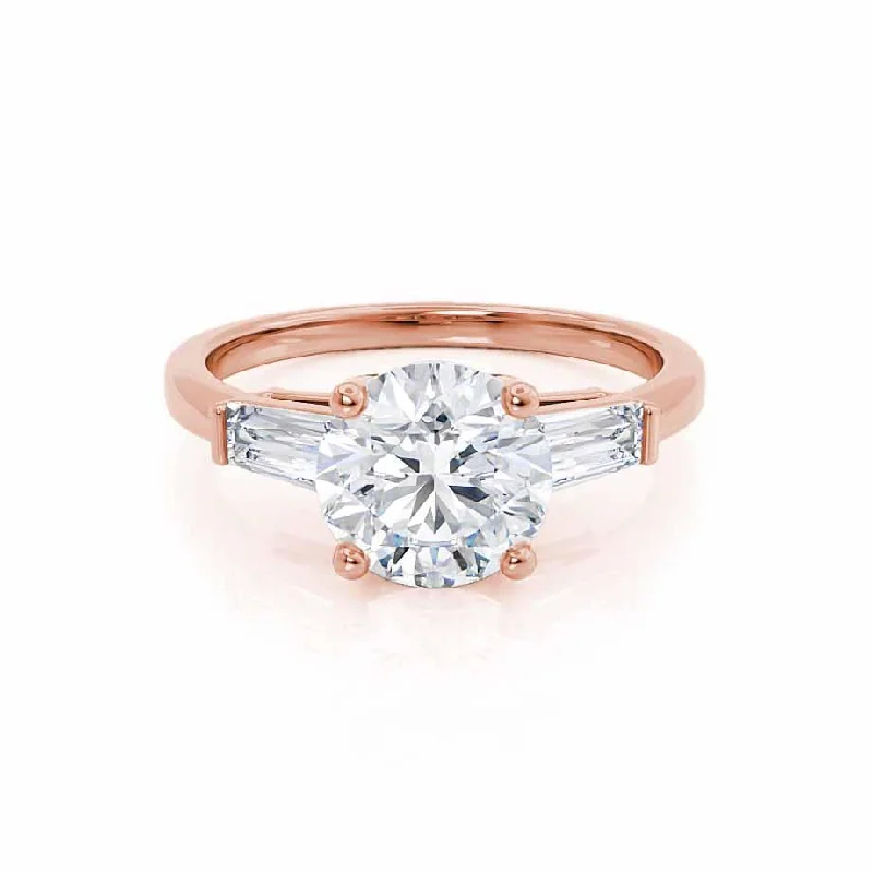 elegant engagement rings for women-LOVETTA - Round & Baguette Lab Diamond 18k Rose Gold Trilogy