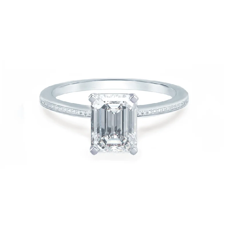 unique diamond engagement rings for women-IRIS - Emerald Moissanite 950 Platinum Petite Channel Set Ring